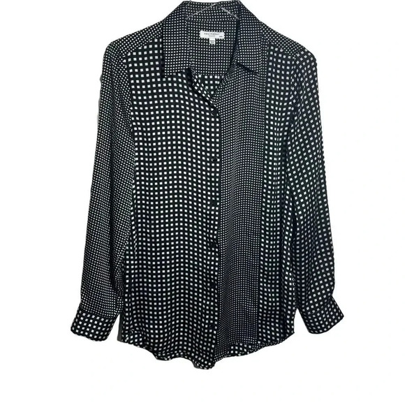 Equipment Femme Blouse  Eclipse Black White Polka Square RARE Shirt size Medium - Picture 1 of 6